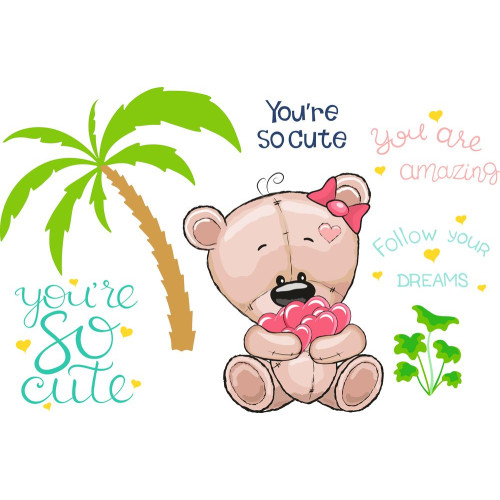 Maci szívvel, pálmafával, sok felirattal | 7 db-os szett | 70 cm x 45 cm-től