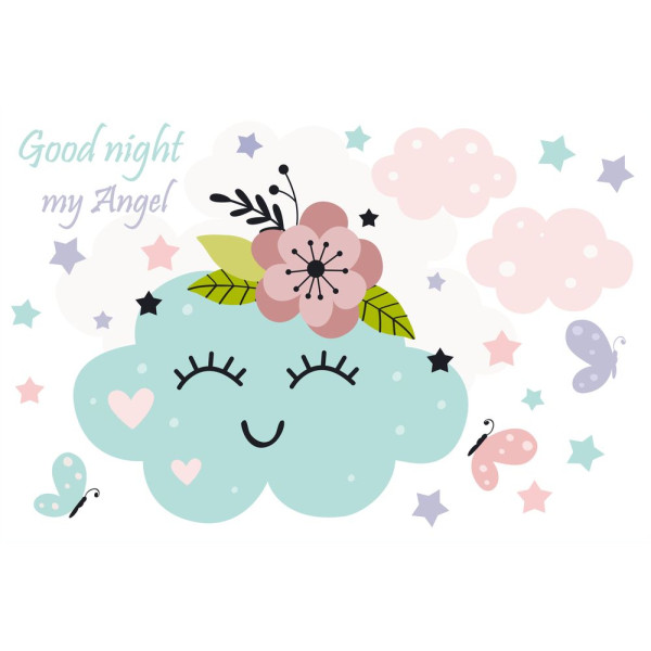 Felhős Good night my Angel feliratú falmatrica | 22 db-os szett | 70 cm x 45 cm-től