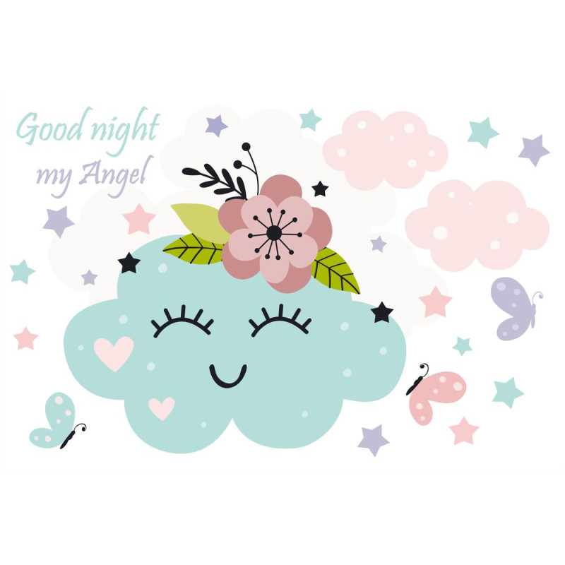 Felhős Good night my Angel feliratú falmatrica | 22 db-os szett | 70 cm x 45 cm-től