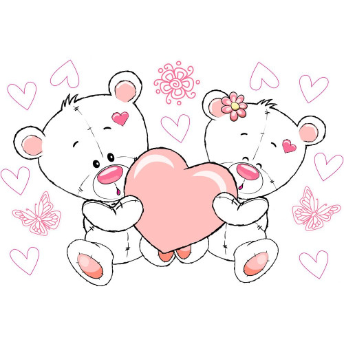 Macik rózsaszín szívvel, foszforeszkalos falmatrica | 13 db-os szett | 90 cm x 60 cm-től