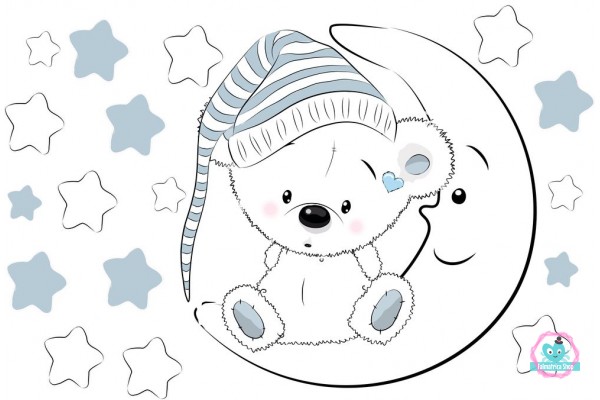 Koalamaci holdon ül csillagokkal, fehér falmatrica  |  18 db-os szett | 70 cm x 45 cm-től