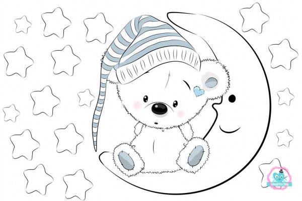 Fiú koalamaci holdon ül csillagokkal, foszforeszkálós falmatrica  |  18 db-os szett | 90 cm x 60 cm-től
