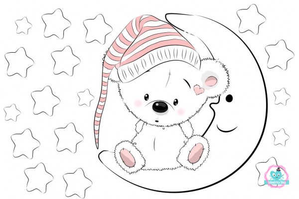 Lány koalamaci holdon ül csillagokkal, foszforeszkálós falmatrica  |  18 db-os szett | 90 cm x 60 cm-től