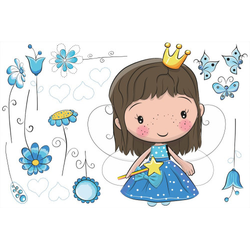 Királylány falmatrica, kék | 17 db-os szett | 70 cm x 45 cm-től