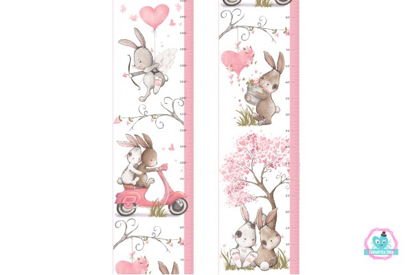 "Bunny Love" prémium magasságmérős matrica | 25 cm x 150 cm