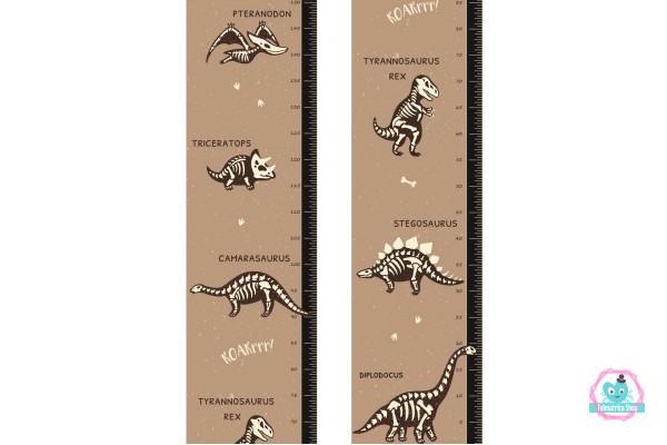 Dinoszaurusz csontváz prémium magasságmérős matrica, foszforeszkálós | 25 cm x 150 cm