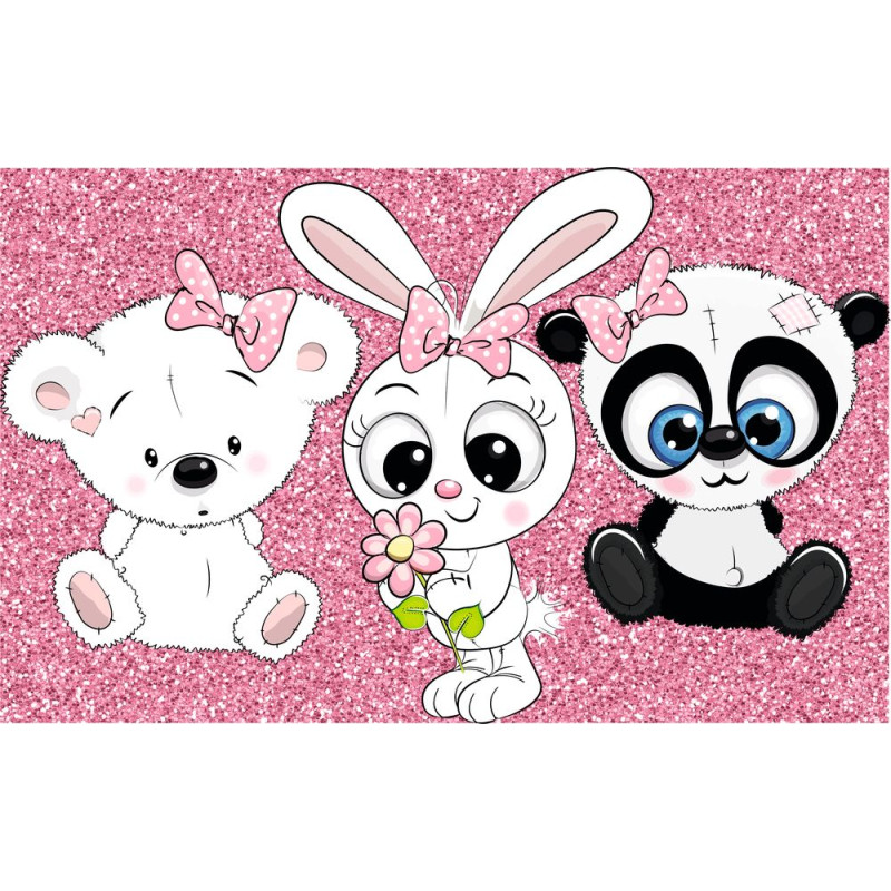 Lány állatos falmatrica, fehér | 3 db-os szett