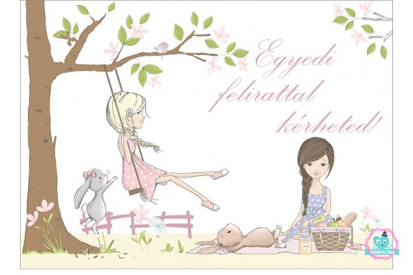 Barátnők pikniken nyuszikkal csajos poszter, egyedi felirattal  - 300 cm x 200 cm