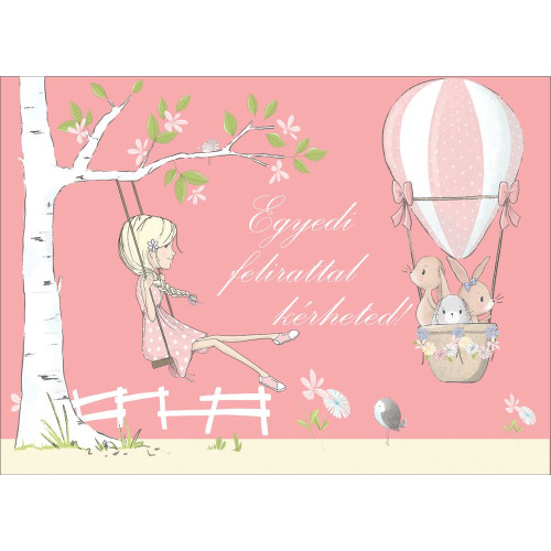Hőlégballonos nyuszik, kislány fán hintázik poszter, egyedi felirattal - 300 cm x 200 cm