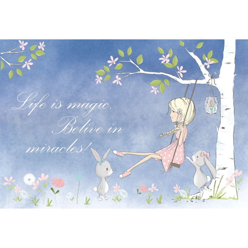 Lány hintázik a fán, nyuszikkal csajos poszter - 300 cm x 200 cm