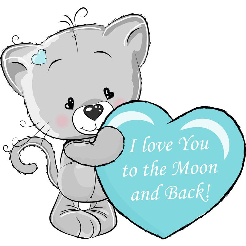 I Love You to the Moon and back cicás falmatrica kék szívvel, óriás I Love You to the Moon and back cicás falmatrica kék szívvel, óriás