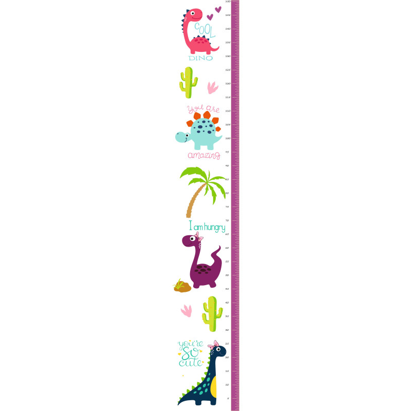 Dinoszaurusz prémium magasságmérős matrica, lány | 25 cm x 150 cm