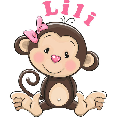 Majom lány, pink masnival névre szóló falmatrica