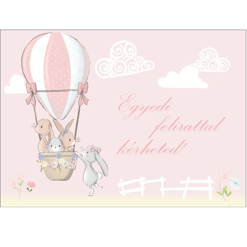 Hőlégballonos nyuszis poszter, egyedi felirattal - 300 cm x 200 cm