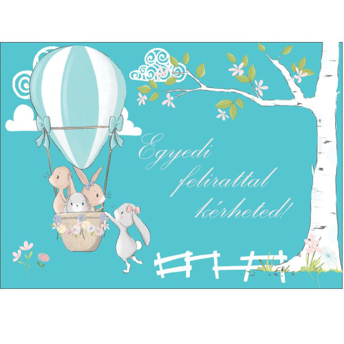 Hőlégballonos nyuszis poszter, fával, egyedi felirattal - 300 cm x 200 cm