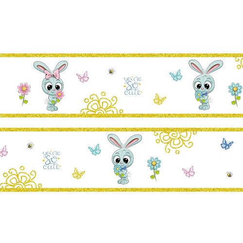 Nyuszis arany színű csillámos bordűr | 500 cm x 16 cm