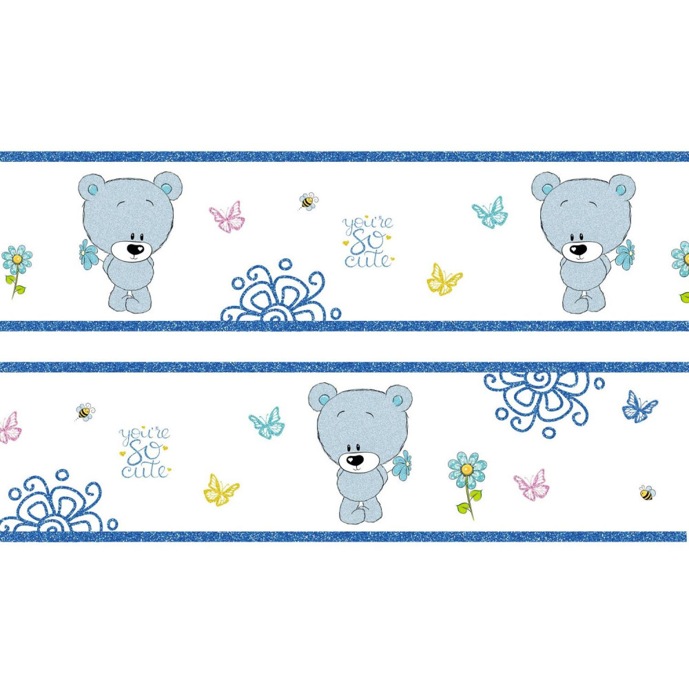 Macis kék csillámos bordűr | 500 cm x 16 cm Macis kék csillámos bordűr | 500 cm x 16 cm