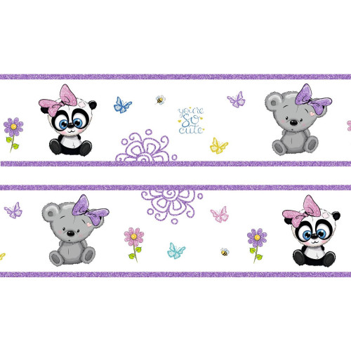 Panda és koalamaci lila csillámos bordűr | 500 cm x 16 cm Panda és koalamaci lila csillámos bordűr | 500 cm x 16 cm