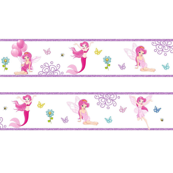 Sellő és tündér pink, lila csillámos bordűr | 500 cm x 16 cm