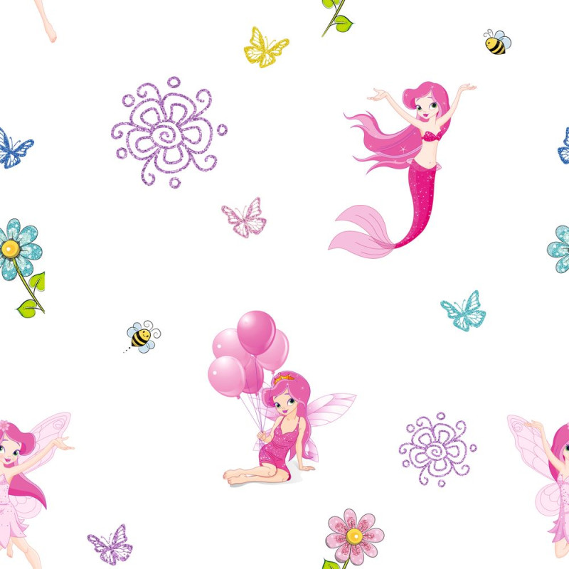 Pink tündérek lila csillámos gyerek tapéta | 50 cm x 250 cm
