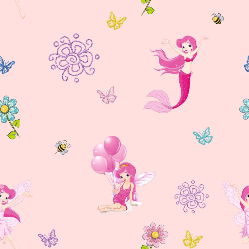 Pink tündérek lila csillámos gyerek tapéta | 50 cm x 250 cm
