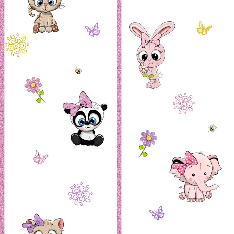Lány állatos csillámos, csíkos gyerek tapéta | 50 cm x 250 cm