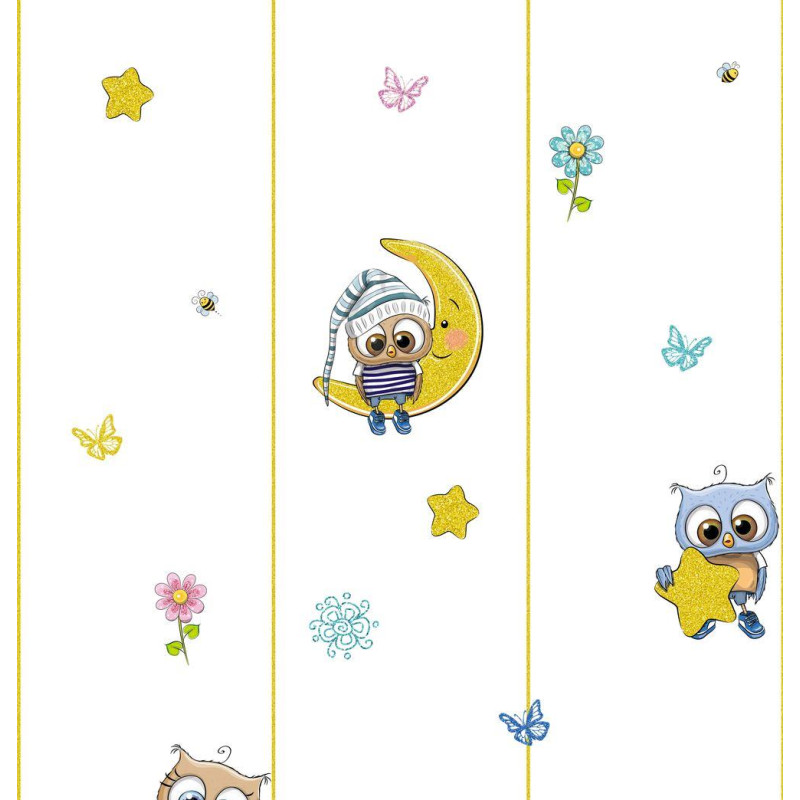 Baglyos aranyozott csillámos, csíkos gyerek tapéta | 50 cm x 250 cm Baglyos aranyozott csillámos, csíkos gyerek tapéta | 50 cm x 250 cm