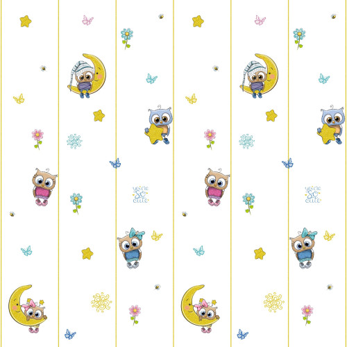 Baglyos aranyozott csillámos, csíkos gyerek tapéta | 50 cm x 250 cm