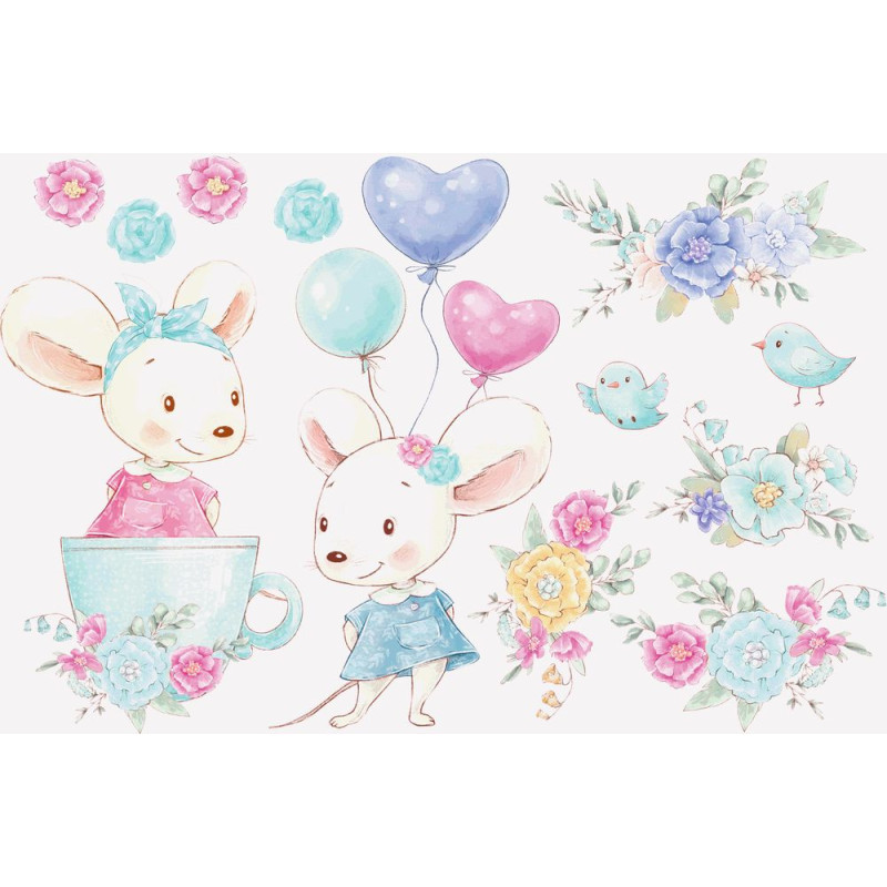 Egérke vízfesték hatású falmatrica | 12 db-os szett | 70 cm x 45 cm-től