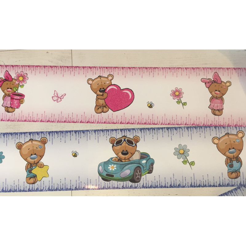 Maci kislány virágos, pink csillámos bordűr | 500 cm x 16 cm