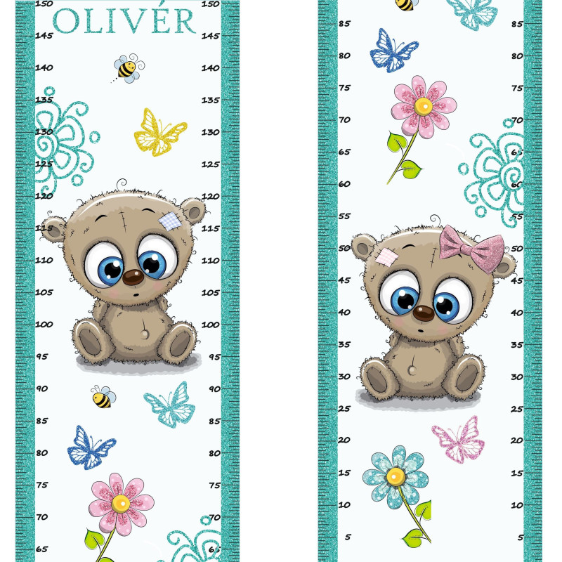 Fiú macis, menta, csillámos magasságmérős falmatrica, névre szóló, jobb, bal kétoldalas | 35 cm x 150 cm