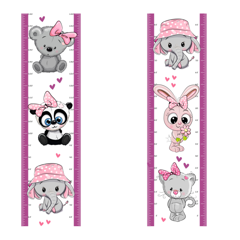 Kislány állatos dupla magasságmérős matrica | 25 cm x 150 cm