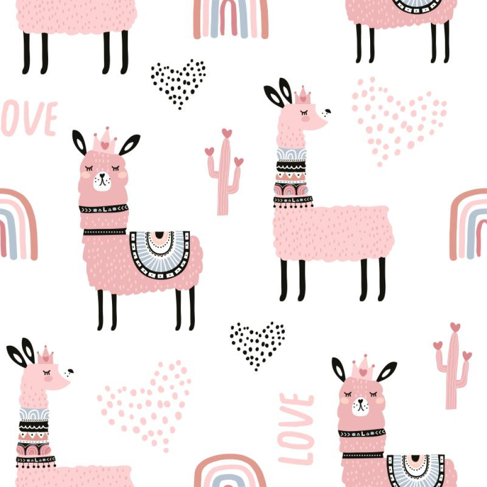 Lámás gyerek tapéta, pink | 50 cm x 250 cm