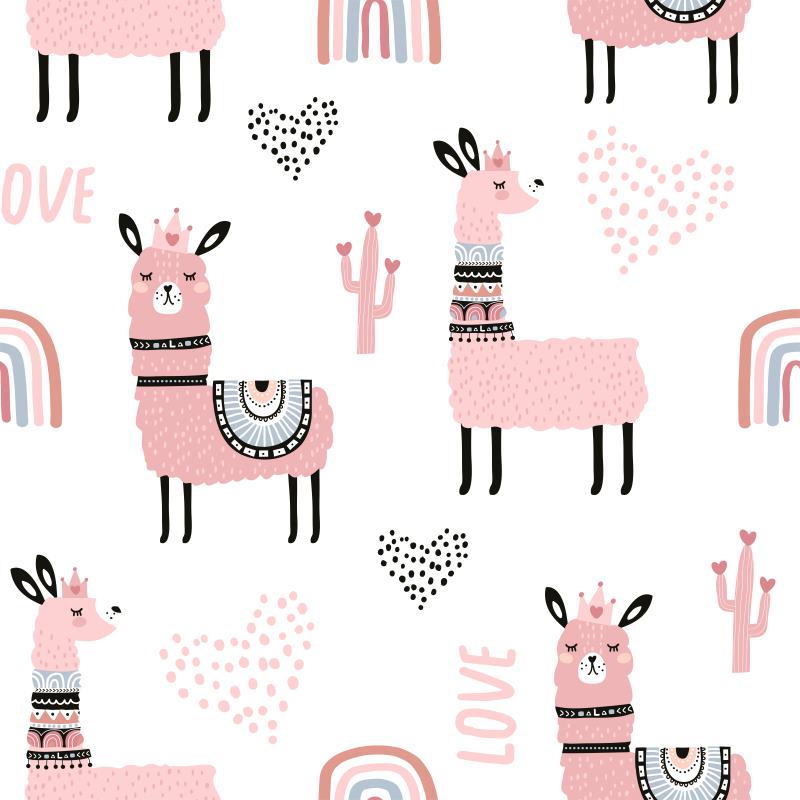 Lámás gyerek tapéta, pink | 50 cm x 250 cm