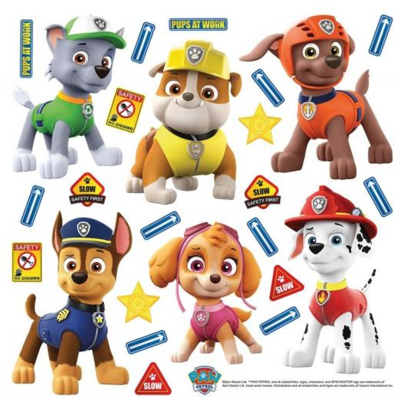Mancs őrjárat falmatrica, Marshall, Rubble, Chase, Skye, Rocky, Zuma | 30 cm x 30 cm