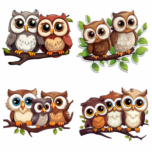 Baglyok a fán falmatrica | 8 + 24 db-os szett | 80 cm x 80 cm