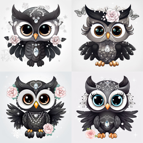 Fekete Baglyos falmatrica, pasztell rózsaszín virágokkal | 8 + 24 db-os szett | 80 cm x 80 cm