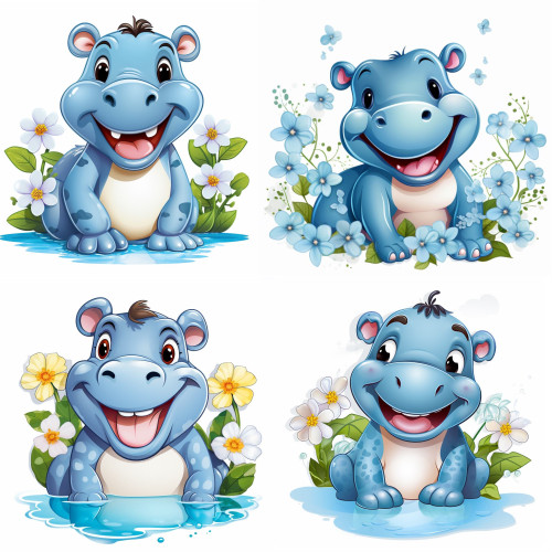 Vízilovas falmatrica, kék, sárga, fehér virágos | 8 + 24 db-os szett | 80 cm x 80 cm