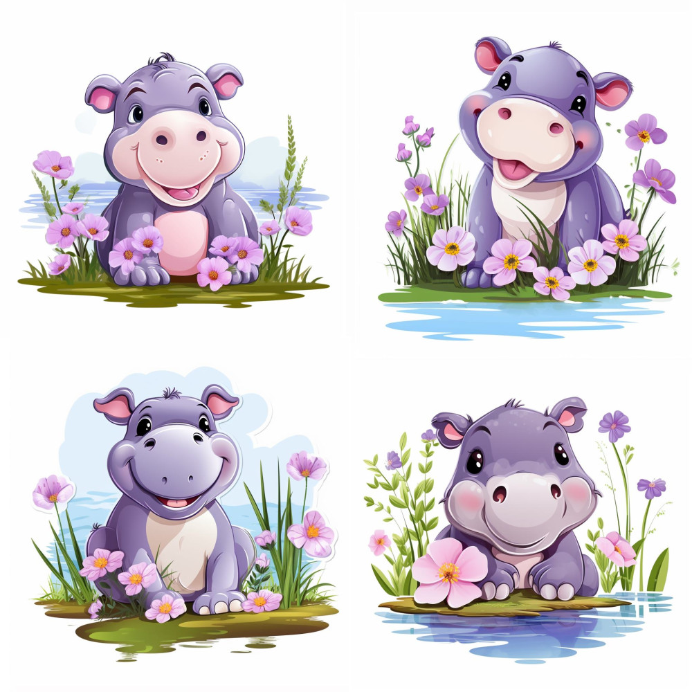Vízilovas falmatrica, lila virágos | 8 + 24 db-os szett | 80 cm x 80 cm Vízilovas falmatrica, lila virágos | 8 + 24 db-os szett | 80 cm x 80 cm