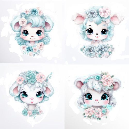 Menta virágos fehér bárányos falmatrica | 8 + 24 db-os szett | 80 cm x 80 cm Menta virágos fehér bárányos falmatrica | 8 + 24 db-os szett | 80 cm x 80 cm