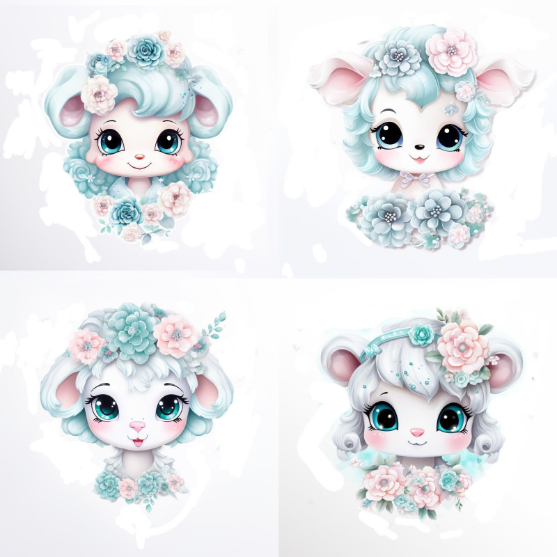 Menta virágos fehér bárányos falmatrica | 8 + 24 db-os szett | 80 cm x 80 cm