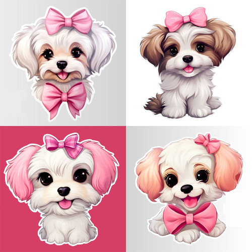 Kislány pink kutyás falmatrica szett gyerekszobába | 8 + 24 db-os szett | 80 cm x 80 cm