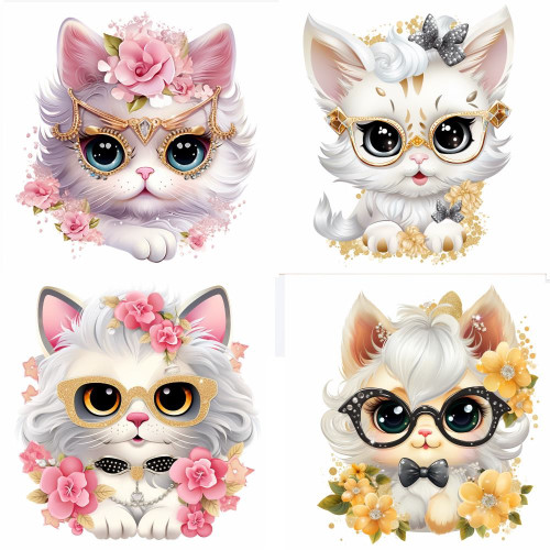 Szemüveges cicás falmatrica | 8 + 24 db-os szett | 80 cm x 80 cm