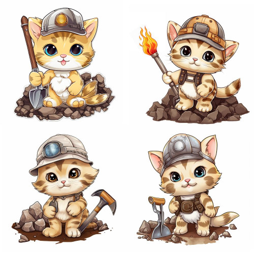 Bányás cicák falmatrica | 8 + 24 db-os szett | 80 cm x 80 cm