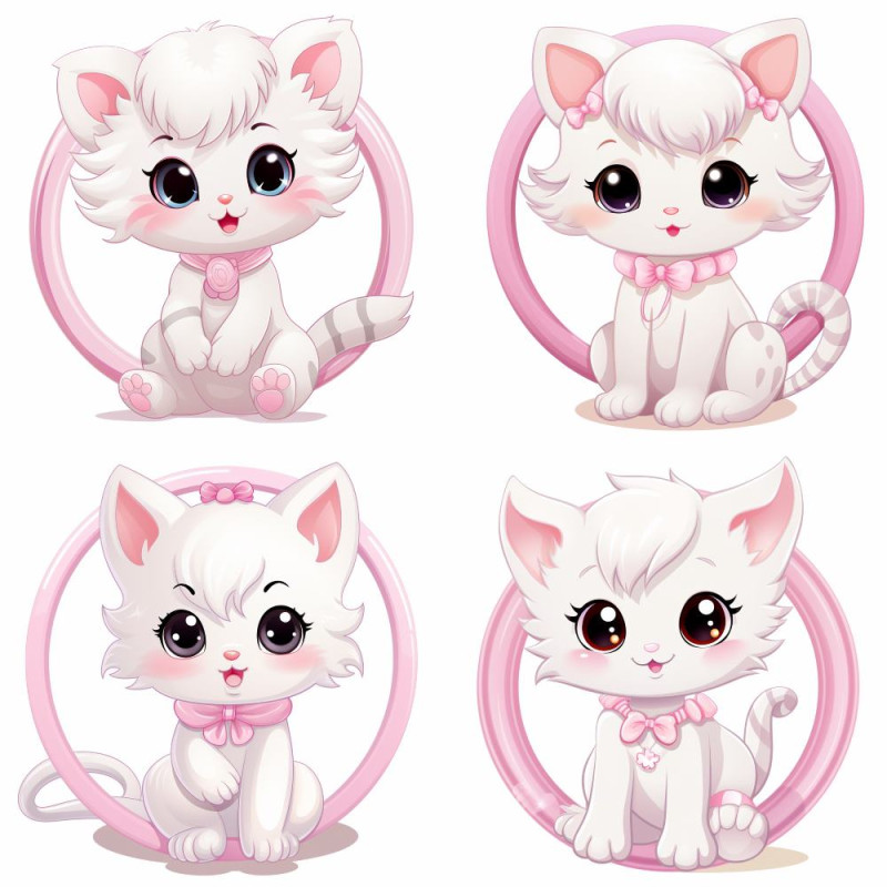 Cica rózsaszín karikával falmatrica | 8 + 24 db-os szett | 80 cm x 80 cm