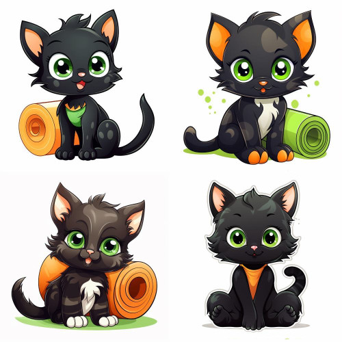 Cica jógaszőnyeggel falmatrica | 8 + 24 db-os szett | 80 cm x 80 cm