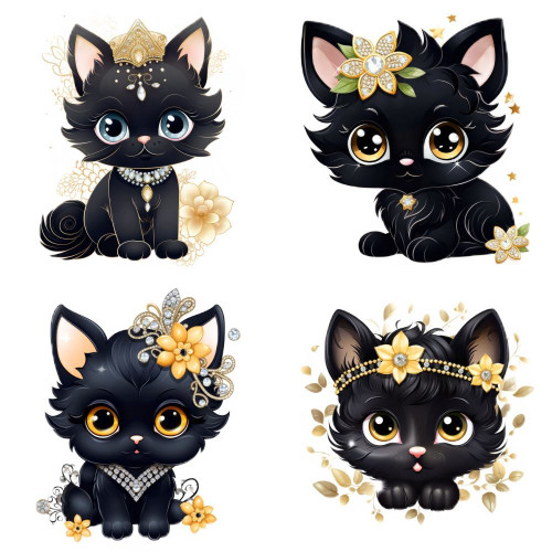 Fekete cicás falmatrica szett gyerekszobába | 8 + 24 db-os szett | 80 cm x 80 cm