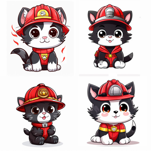 Fekete tűzoltó macskás falmatrica | 8 + 24 db-os szett | 80 cm x 80 cm