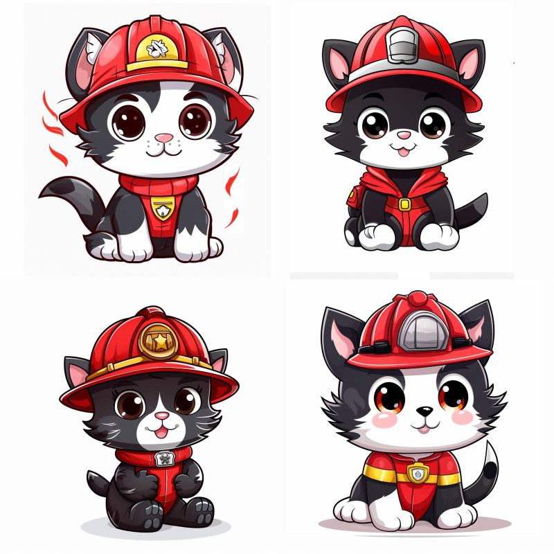 Fekete tűzoltó macskás falmatrica | 8 + 24 db-os szett | 80 cm x 80 cm