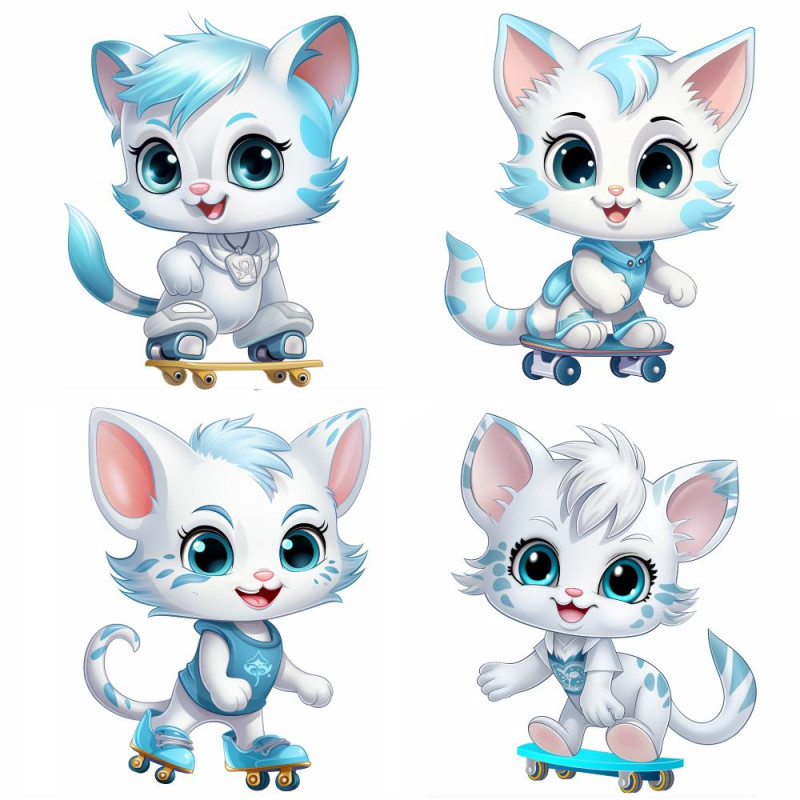 Cica görkorcsolyázik és gördeszkázik falmatrica | 8 + 24 db-os szett | 80 cm x 80 cm